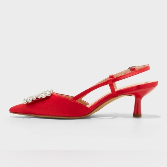 Target Annette Womens Slingback Heels A New Day Red Satin Rhinestone Size 7.5 - Picture 8 of 11